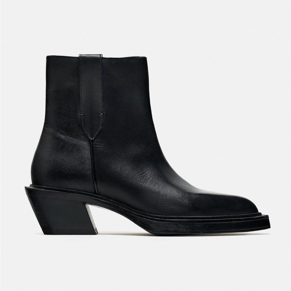 Zara Leather Cowboy Ankle Boot LIKE NEW